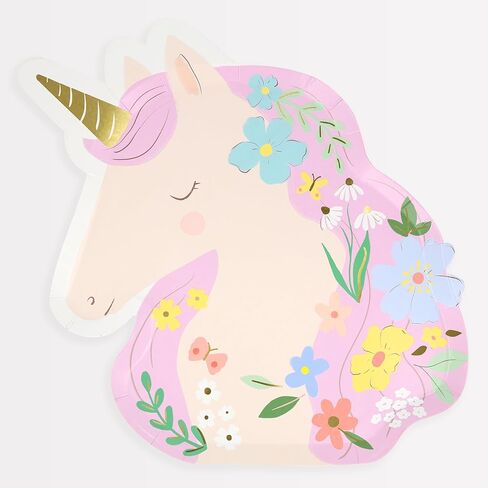 Meri Meri Meadow Unicorns Party Plates (Pack of 8), Disposable Paper Unicorn Plates, Hot & Cold Food, Kids & Adults, Pastel Colous, Gold Foil, 9.25" x 10" in Saudi Arabia