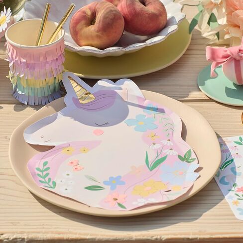 Meri Meri Meadow Unicorns Party Plates (Pack of 8), Disposable Paper Unicorn Plates, Hot & Cold Food, Kids & Adults, Pastel Colous, Gold Foil, 9.25" x 10" in Saudi Arabia