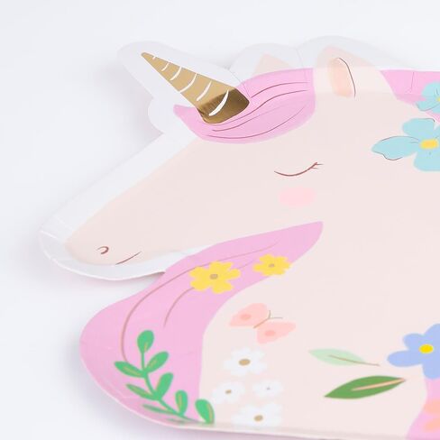 Meri Meri Meadow Unicorns Party Plates (Pack of 8), Disposable Paper Unicorn Plates, Hot & Cold Food, Kids & Adults, Pastel Colous, Gold Foil, 9.25" x 10" in Saudi Arabia