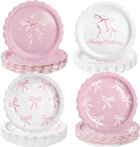 48 قطعة من الأطباق الورقية ذات القوس الوردي، أطباق حلوى القوس لتزيين أعياد الميلاد، أطباق كعكة القوس لديكورات الحفلات الوردية التي يمكن أن تخدم 48 (7 بوصة) in Kuwait