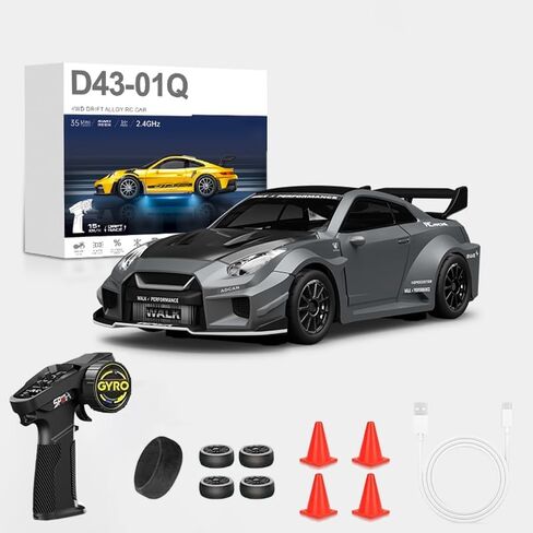 1:43 Scale Mini Drift Car - 2.4GHz Full Proportional 4WD Alloy RC Drift Racsing Car with Gyro, Silent Bearings, Adjustable Speed & Dynamic LED Lighting in Saudi Arabia