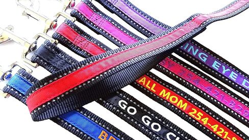 Reflective Dog Leash - Personalized Embroidered - Custom Text with Pet Name and Phone Number - Multiple Collar and Thread Colors and Sizes in Saudi Arabia