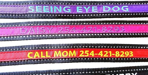 Reflective Dog Leash - Personalized Embroidered - Custom Text with Pet Name and Phone Number - Multiple Collar and Thread Colors and Sizes in Saudi Arabia