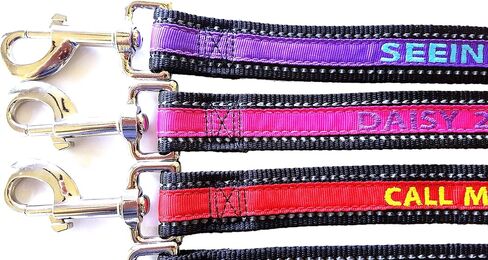 Reflective Dog Leash - Personalized Embroidered - Custom Text with Pet Name and Phone Number - Multiple Collar and Thread Colors and Sizes in Saudi Arabia