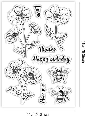 1 Sheet PVC Plastic Clear Stamps, Custom Flower Themed Silicone Stamp, Words Pattern Transparent Stamps for DIY Scrapbooking Photo Album Decorative Cards Making, 6.3x4.33inch in Saudi Arabia