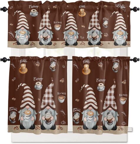 ستارة القهوة DaringOne، ستائر نافذة من البوليستر للحمام، ستائر جيب قضيب للمقهى وغرفة المعيشة - لوحة واحدة مقاس 54 × 18 بوصة، كوب من حبوب الشاي والقهوة باللون البني العتيق in Kuwait