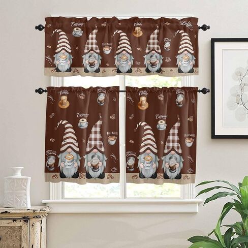 ستارة القهوة DaringOne، ستائر نافذة من البوليستر للحمام، ستائر جيب قضيب للمقهى وغرفة المعيشة - لوحة واحدة مقاس 54 × 18 بوصة، كوب من حبوب الشاي والقهوة باللون البني العتيق in Kuwait