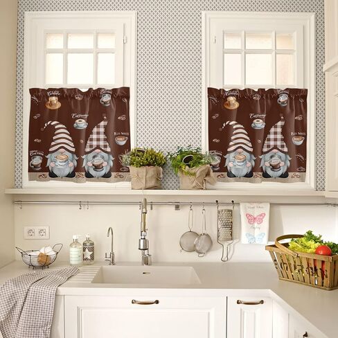 ستارة القهوة DaringOne، ستائر نافذة من البوليستر للحمام، ستائر جيب قضيب للمقهى وغرفة المعيشة - لوحة واحدة مقاس 54 × 18 بوصة، كوب من حبوب الشاي والقهوة باللون البني العتيق in Kuwait