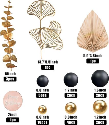 Boho Cake Topper Happy Birthday Cake Decorations with Balls Eucalyptus for Wedding Birthday Supplies (Black) in Saudi Arabia