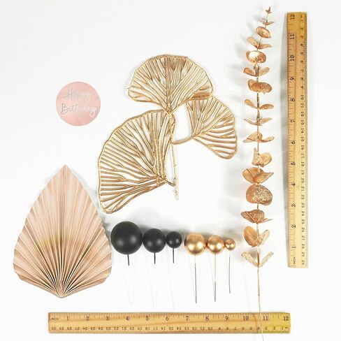 Boho Cake Topper Happy Birthday Cake Decorations with Balls Eucalyptus for Wedding Birthday Supplies (Black) in Saudi Arabia