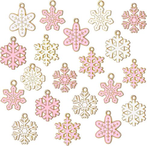 Misdary 100 Pcs Pink Christmas Charms for Jewelry Making Christmas Charms Santa Snowflake Metal Earring Charms Alloy Jewelry Pendants for DIY Holiday Xmas Bracelet Necklace Craft Ornaments Supplies in Kuwait