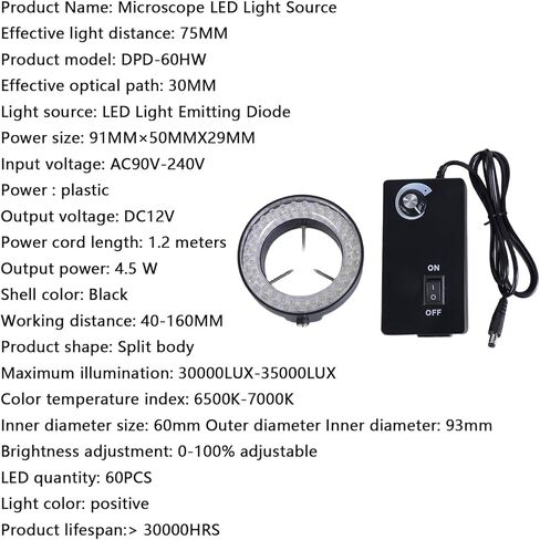 LED Rings Light Microscopes 60 LEDs Adjustable Brightness Suitable for Electronics Repair Laboratory Sample Observation European Standard Microscope Light in Saudi Arabia