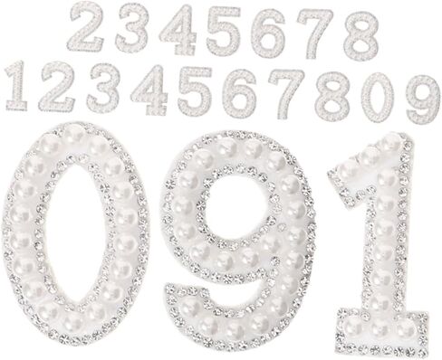 رقعات أرقام للكي من حجر الراين واللؤلؤ من Angoily لحقائب أحذية الملابس DIY، زينة أنيقة بلينغ 1.81 × 1.25 بوصة، رقع معطف مزخرفة لمشاريع الموضة in Kuwait