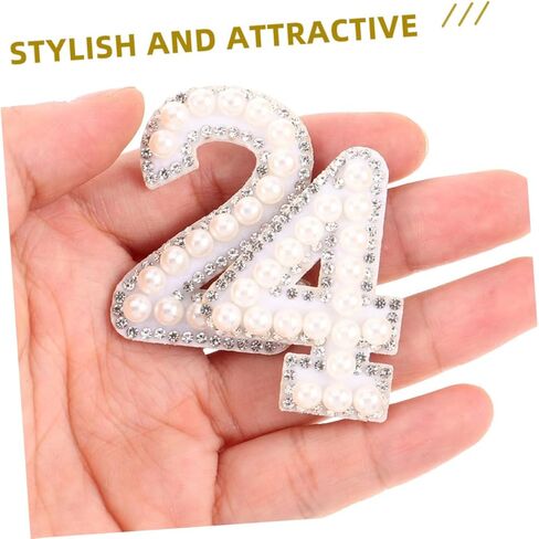 رقعات أرقام للكي من حجر الراين واللؤلؤ من Angoily لحقائب أحذية الملابس DIY، زينة أنيقة بلينغ 1.81 × 1.25 بوصة، رقع معطف مزخرفة لمشاريع الموضة in Kuwait