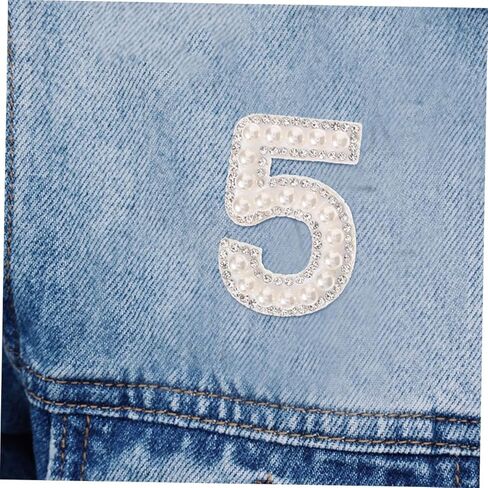 رقعات أرقام للكي من حجر الراين واللؤلؤ من Angoily لحقائب أحذية الملابس DIY، زينة أنيقة بلينغ 1.81 × 1.25 بوصة، رقع معطف مزخرفة لمشاريع الموضة in Kuwait