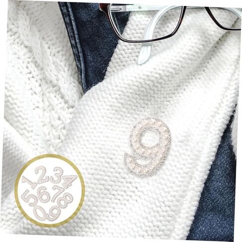 رقعات أرقام للكي من حجر الراين واللؤلؤ من Angoily لحقائب أحذية الملابس DIY، زينة أنيقة بلينغ 1.81 × 1.25 بوصة، رقع معطف مزخرفة لمشاريع الموضة in Kuwait