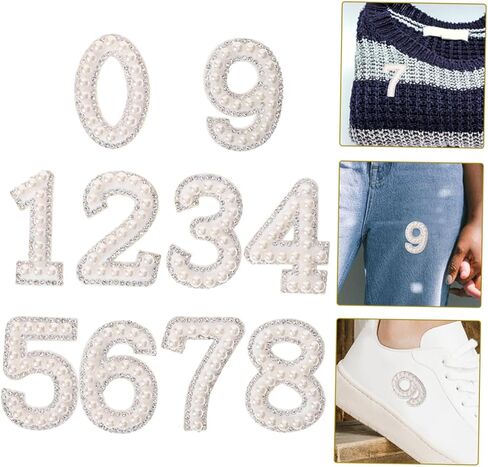 رقعات أرقام للكي من حجر الراين واللؤلؤ من Angoily لحقائب أحذية الملابس DIY، زينة أنيقة بلينغ 1.81 × 1.25 بوصة، رقع معطف مزخرفة لمشاريع الموضة in Kuwait