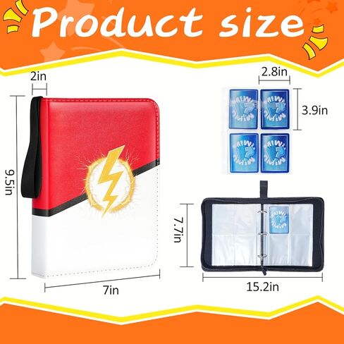 Trading Card Binder 4 Pocket, 400 Card Holder with 50 Removable Sleeves, Lightning Bolt Design, 3-RING Portable Collection Card Ablum for MTG/TCG/Sport Cards in Saudi Arabia