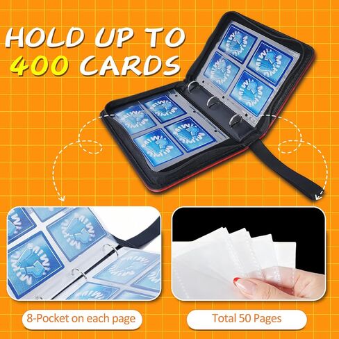 Trading Card Binder 4 Pocket, 400 Card Holder with 50 Removable Sleeves, Lightning Bolt Design, 3-RING Portable Collection Card Ablum for MTG/TCG/Sport Cards in Saudi Arabia