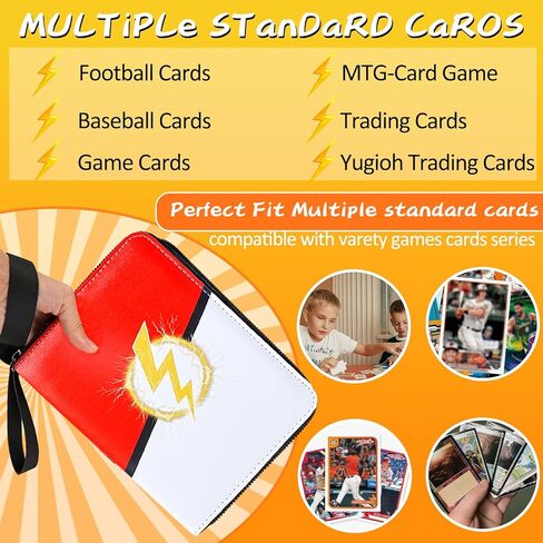 Trading Card Binder 4 Pocket, 400 Card Holder with 50 Removable Sleeves, Lightning Bolt Design, 3-RING Portable Collection Card Ablum for MTG/TCG/Sport Cards in Saudi Arabia