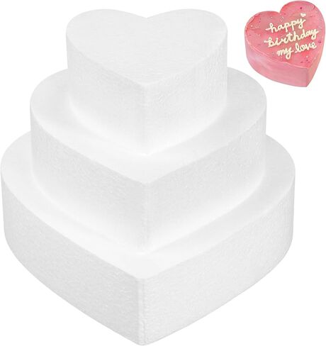 Luxshiny Polystyrene Cake Foam Dummy 3pcs Heart Shaped Foam Cake Mold Set White Cake Dummies Cake Modeling Ornament for Decorating, Baking, Wedding Display, 4"+6"+8" in Saudi Arabia