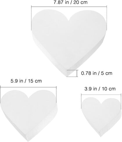 Luxshiny Polystyrene Cake Foam Dummy 3pcs Heart Shaped Foam Cake Mold Set White Cake Dummies Cake Modeling Ornament for Decorating, Baking, Wedding Display, 4"+6"+8" in Saudi Arabia