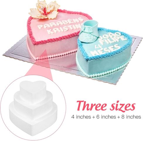 Luxshiny Polystyrene Cake Foam Dummy 3pcs Heart Shaped Foam Cake Mold Set White Cake Dummies Cake Modeling Ornament for Decorating, Baking, Wedding Display, 4"+6"+8" in Saudi Arabia