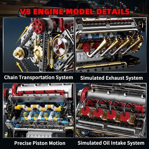 V8 Engine Model Kit That Runs, 8-Cylinder Car Engine Building Set with Rechargeable Motor, Compatible with Lego for Adults, STEM Engineering Construction Toy for Teens Boys (1176 PCS) in Saudi Arabia