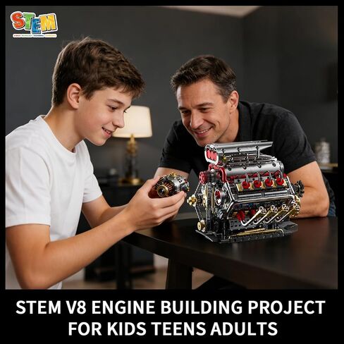 V8 Engine Model Kit That Runs, 8-Cylinder Car Engine Building Set with Rechargeable Motor, Compatible with Lego for Adults, STEM Engineering Construction Toy for Teens Boys (1176 PCS) in Saudi Arabia
