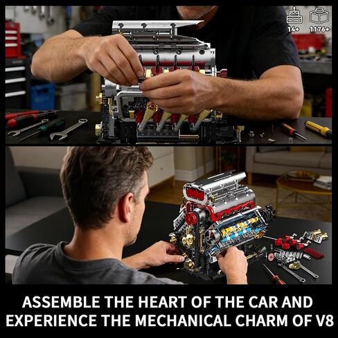 V8 Engine Model Kit That Runs, 8-Cylinder Car Engine Building Set with Rechargeable Motor, Compatible with Lego for Adults, STEM Engineering Construction Toy for Teens Boys (1176 PCS) in Saudi Arabia