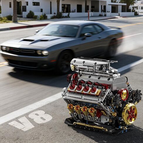 V8 Engine Model Kit That Runs, 8-Cylinder Car Engine Building Set with Rechargeable Motor, Compatible with Lego for Adults, STEM Engineering Construction Toy for Teens Boys (1176 PCS) in Saudi Arabia
