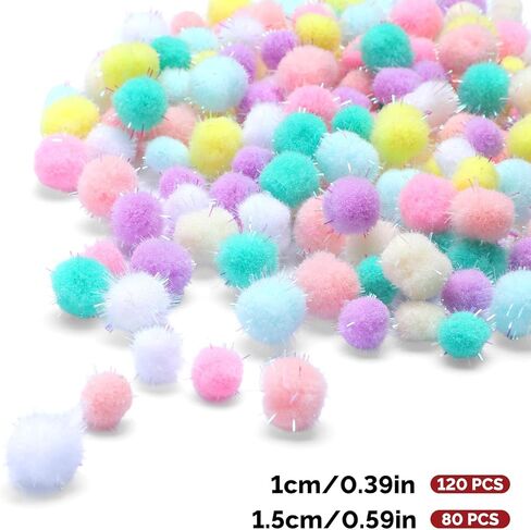 200 Pcs Cat Pom Pom Balls 0.5 Inch & 0.4 Inche Extra Large Sparkle Interactive Cat Ball Toy Assorted Color Flash Ball for Exercise and Entertainment in Kuwait