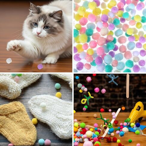 200 Pcs Cat Pom Pom Balls 0.5 Inch & 0.4 Inche Extra Large Sparkle Interactive Cat Ball Toy Assorted Color Flash Ball for Exercise and Entertainment in Kuwait