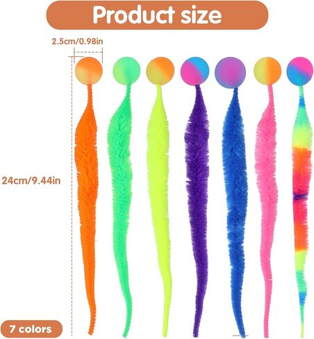 7pcs Bouncy Tails Cat Toys,Bouncy Balls for Cats,Fuzzy Worm Cat Toy with Ball,Interactive Cats Toy Worm,Colorful Fuzzy Balls for Pet Party Favors,Rainbow Colors in Kuwait