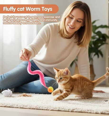 7pcs Bouncy Tails Cat Toys,Bouncy Balls for Cats,Fuzzy Worm Cat Toy with Ball,Interactive Cats Toy Worm,Colorful Fuzzy Balls for Pet Party Favors,Rainbow Colors in Kuwait