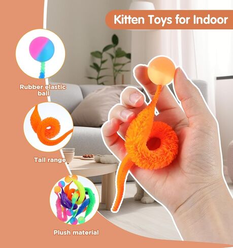7pcs Bouncy Tails Cat Toys,Bouncy Balls for Cats,Fuzzy Worm Cat Toy with Ball,Interactive Cats Toy Worm,Colorful Fuzzy Balls for Pet Party Favors,Rainbow Colors in Kuwait