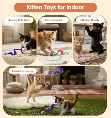 7pcs Bouncy Tails Cat Toys,Bouncy Balls for Cats,Fuzzy Worm Cat Toy with Ball,Interactive Cats Toy Worm,Colorful Fuzzy Balls for Pet Party Favors,Rainbow Colors in Kuwait