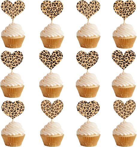Cheetah Print Valentines Day Decorations: 36PCS Cheetah Cupcake Toppers Cheetah Cake Decorations for Galentines Day Decorations Leopard Cake Decorations in Saudi Arabia