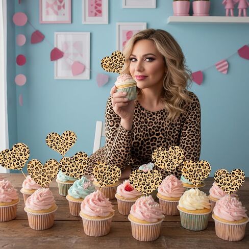 Cheetah Print Valentines Day Decorations: 36PCS Cheetah Cupcake Toppers Cheetah Cake Decorations for Galentines Day Decorations Leopard Cake Decorations in Saudi Arabia