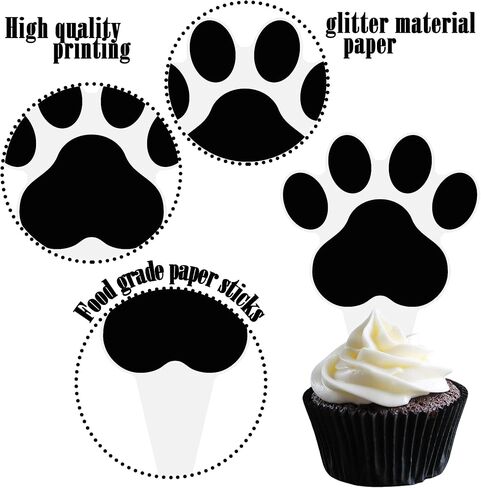 Puppy Dog Paw Print Cupcake Toppers Dog Birthday Party Supplies 48PCS Black and White Dog Puppy Bone Theme Cupcake Picks Dogs Party Cake Decorations for Pet Birthday Baby Shower Deocr in Saudi Arabia