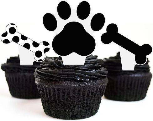 Puppy Dog Paw Print Cupcake Toppers Dog Birthday Party Supplies 48PCS Black and White Dog Puppy Bone Theme Cupcake Picks Dogs Party Cake Decorations for Pet Birthday Baby Shower Deocr in Saudi Arabia