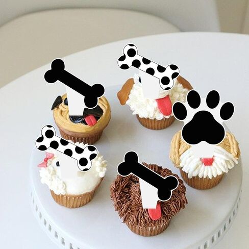 Puppy Dog Paw Print Cupcake Toppers Dog Birthday Party Supplies 48PCS Black and White Dog Puppy Bone Theme Cupcake Picks Dogs Party Cake Decorations for Pet Birthday Baby Shower Deocr in Saudi Arabia