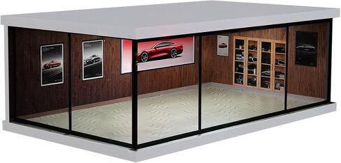 حافظة عرض LED بمقياس 1:64 للسيارات المصبوبة - صندوق ديوراما أكريليك مع ضوء - منظم تخزين مقاوم للغبار لعلبة الثقاب ذات العجلات الساخنة، صالة عرض زرقاء حديثة in Saudi Arabia