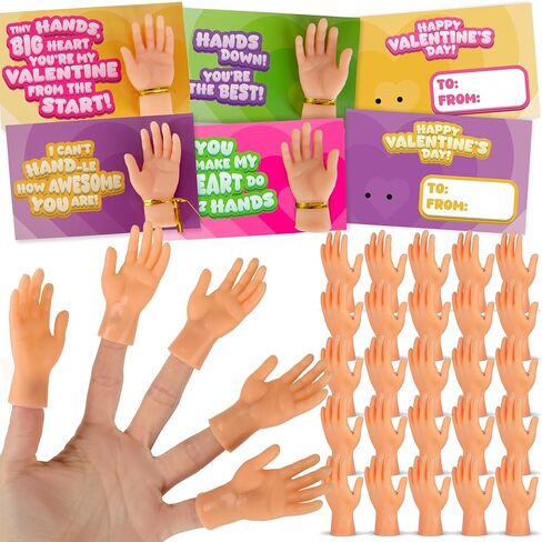 بطاقات الأيدي الصغيرة لعيد الحب من ArtCreativity - مجموعة من 28 - بطاقات عيد الحب للأيدي الصغيرة مع دمى الأصابع للحفلات المدرسية، وتبادل الهدايا في الفصول الدراسية للأطفال، وهدايا الحفلات الممتعة العائلية in Kuwait