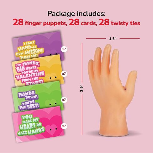 بطاقات الأيدي الصغيرة لعيد الحب من ArtCreativity - مجموعة من 28 - بطاقات عيد الحب للأيدي الصغيرة مع دمى الأصابع للحفلات المدرسية، وتبادل الهدايا في الفصول الدراسية للأطفال، وهدايا الحفلات الممتعة العائلية in Kuwait