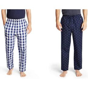 Nautica Men's Soft Woven 100% Cotton Elastic Waistband Sleep Pajama Pant, Blue Depths/Dark Blue (2 Pack), Small