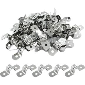 Hordion 50Pcs 1/4" Two Hole Strap U Bracket, M5 Rigid Pipe Strap Stainless Steel Conduit Clamp for Fixing Pipe