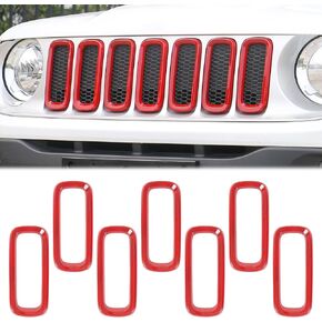JeCar Front Grill Grille Inserts for 2016-2018 Jeep Renegade Unlimited ABS Red (Pack of 7)