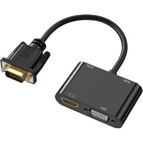 VGA to HDMI VGA Adapter, Dual Display 1080P VGA to HDMI VGA Splitter Converter with Charging Cable and 3.5mm Audio Cable for Computer, Desktop, Laptop, PC, Monitor, Projector and More in Saudi Arabia
