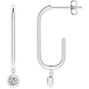ANGARA Natural Diamond Paper Clip Hoop Earrings for Women, Girls in 14K Solid Gold/Sterling Silver | April Birthstone Jewelry Gift for Her | Birthday | Wedding | Anniversary